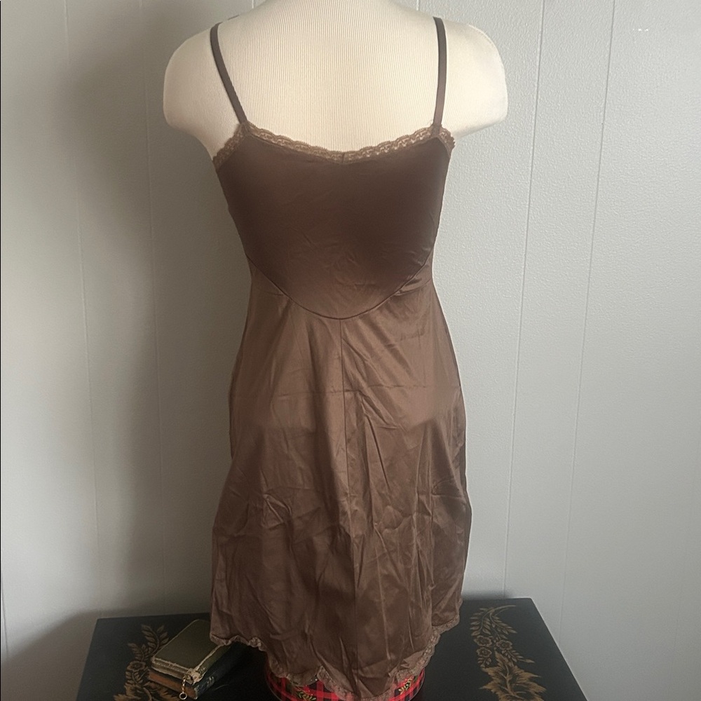 Vintage Vanity Fair light chocolate brown lace slip chemise nightgown made USA - Picture 5 of 7